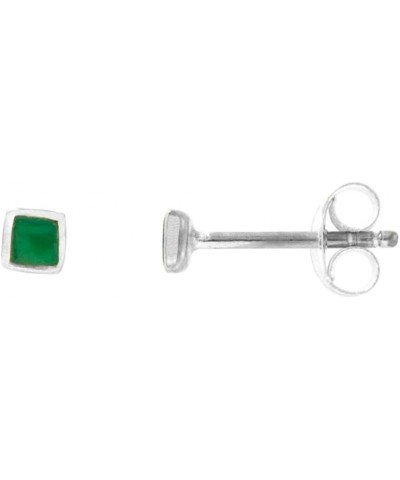 Tiny Sterling Silver Inlaid Stone Square Stud Earrings Cartilage Nose Studs, 1/8 inch (3mm) wide Green_Onyx $11.89 Earrings