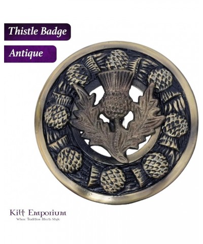 Scottish Thistle Kilt Brooch - Fly Plaid Pin in Antique or Chrome Finish, 3" Pewter Brooch for Traditional Highland Attire An...