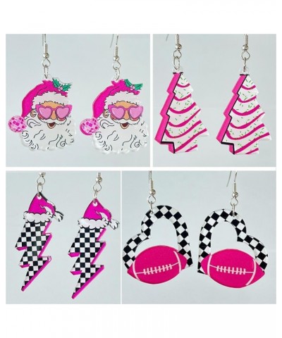 Pink Earring Acrylic Christmas Santa Claus Lightning Disco Dangle Drop Earring Pink Football Christmas Tree Earring for Women...