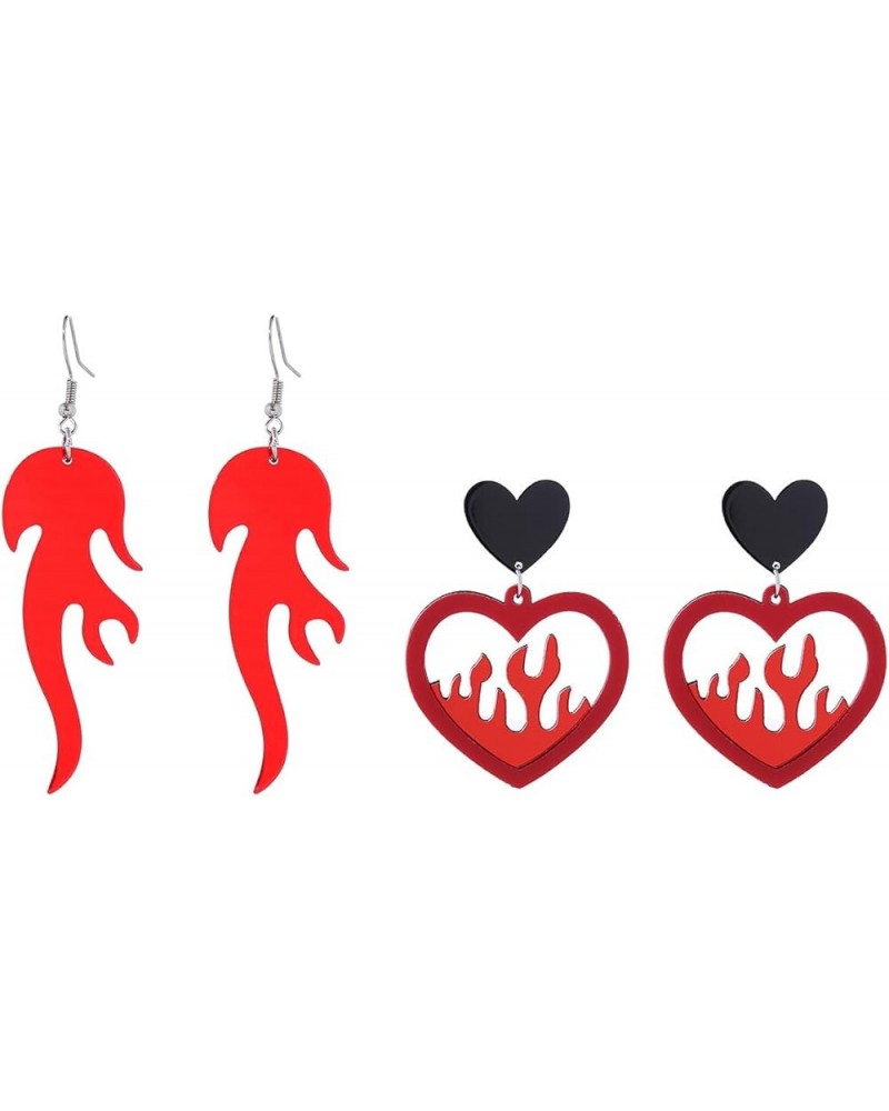 Gothic Lightweight Acrylic Round Fire Dangle Drop Earrings Set Funny Vintage Punk Circle Fire Flame Heart Element Jewelry for...