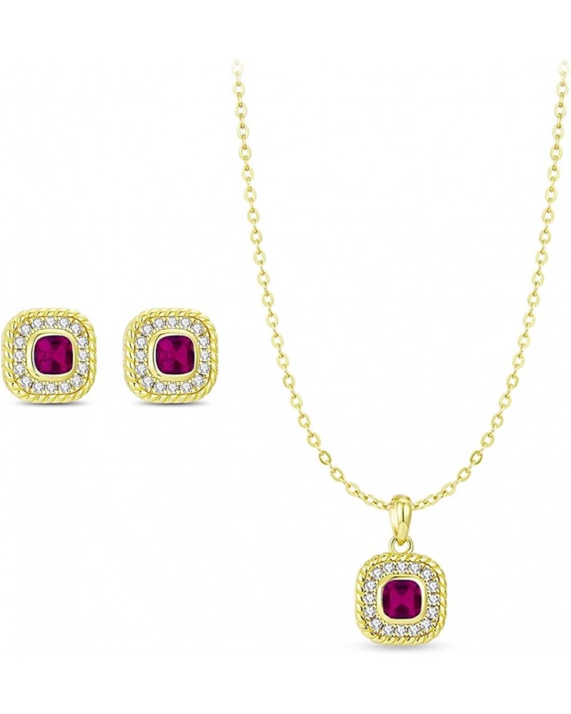 Square Cubic Zirconia Bridesmaid Necklace Earrings Jewelry Set for Women Wedding Daily Birthday Gift pink $10.43 Jewelry Sets