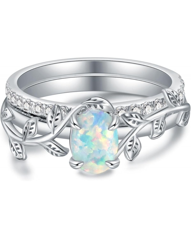 Genuine Opal Engagement Ring for Women,1ct Leaf Oval Opal Ring Set in 925 Sterling Silver with Cubic Zirconia Wedding Valenti...