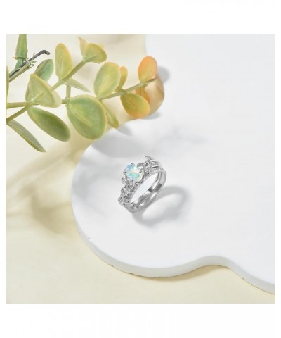 Genuine Opal Engagement Ring for Women,1ct Leaf Oval Opal Ring Set in 925 Sterling Silver with Cubic Zirconia Wedding Valenti...