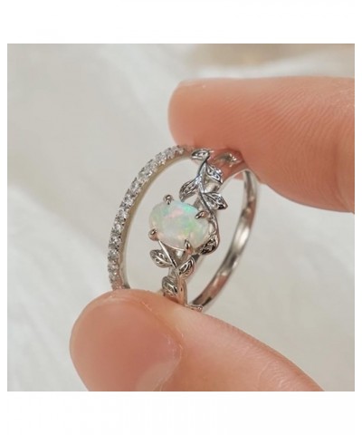 Genuine Opal Engagement Ring for Women,1ct Leaf Oval Opal Ring Set in 925 Sterling Silver with Cubic Zirconia Wedding Valenti...