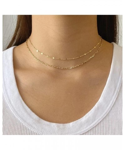 Choker Necklace for women,Dainty Gold/Silver Necklace 14k Gold Plated Shining Dots Sequins Necklace Satellite Paperclip Box S...