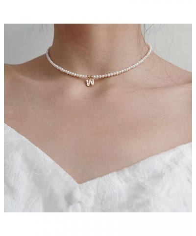 Dainty Pearl Choker Necklace Fashion White Initial Necklace for Women Girls Pearl Zirconia Initial Pendant Necklace Letter Ne...