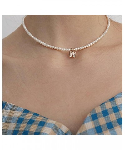 Dainty Pearl Choker Necklace Fashion White Initial Necklace for Women Girls Pearl Zirconia Initial Pendant Necklace Letter Ne...