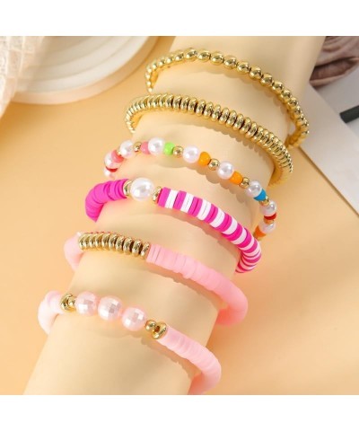 5-12Pcs Bohemian Love Heart Bead Bracelets for Women Vinyl Disc Heishi Surfer Stackable Stretch Bracelet Summer Beach Boho Je...