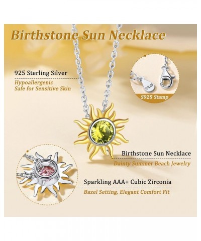 Dainty 925 Sterling Silver Gold Birthstone Sun Stud Earrings/Pendant Necklace, Dainty Birthstone Jewelry for Women (with Gift...