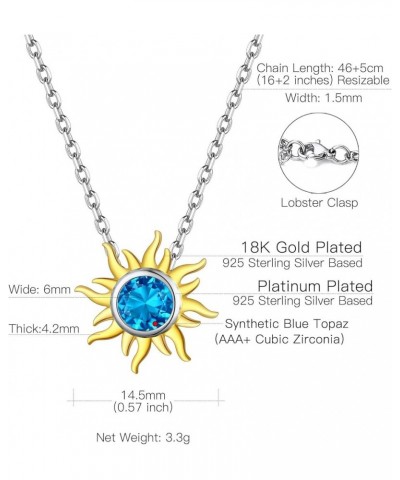 Dainty 925 Sterling Silver Gold Birthstone Sun Stud Earrings/Pendant Necklace, Dainty Birthstone Jewelry for Women (with Gift...