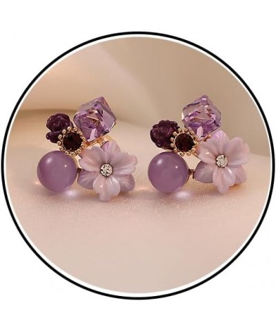 Vintage Purple Flower Earrings Pink Crystal Camellia Earrings Flower Statement Stud Earrings Jewelry for Women Purple $8.54 E...