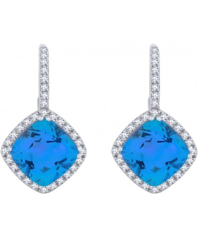 Simulated Gemstone & White Natural Diamond Drop Earrings In 14K White Gold (3.07 Cttw) Simulated Blue Topaz $341.12 Earrings