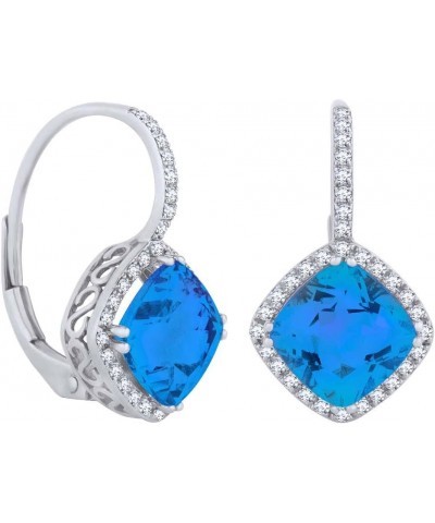 Simulated Gemstone & White Natural Diamond Drop Earrings In 14K White Gold (3.07 Cttw) Simulated Blue Topaz $341.12 Earrings