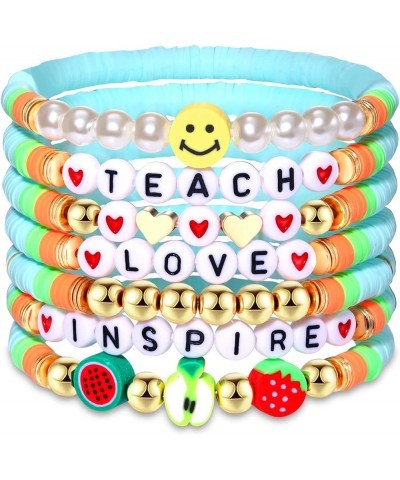 Teacher Bracelets Clay Heishi Beaded Bracelets for Women Stackable Teach Love Inspire Stretch Bracelets Colorful Preppy Brace...