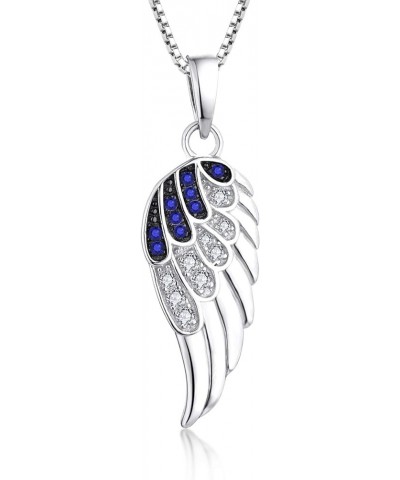 925 Sterling Silver Angel Wing Pendant Necklace for Women Cubic Zirconia 18" Chain Blue $18.45 Others