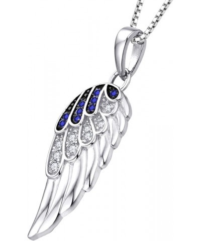 925 Sterling Silver Angel Wing Pendant Necklace for Women Cubic Zirconia 18" Chain Blue $18.45 Others