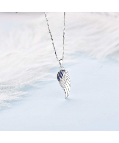 925 Sterling Silver Angel Wing Pendant Necklace for Women Cubic Zirconia 18" Chain Blue $18.45 Others