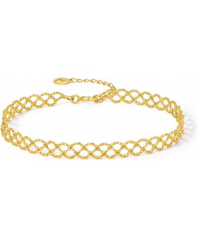 18K Solid Gold Link Bracelet for Women, Real Pure Gold Jewelry Dainty Mesh Chain Bracelet for Girls Teen Girlfriend Couples M...