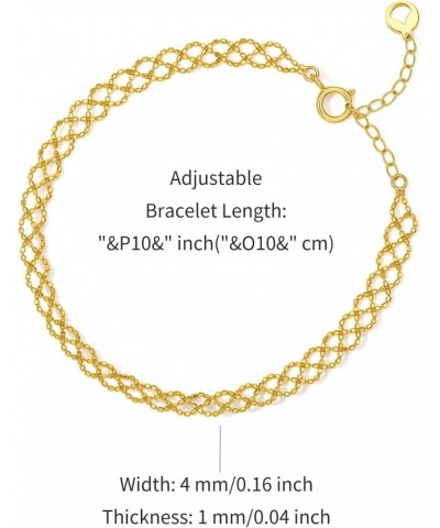 18K Solid Gold Link Bracelet for Women, Real Pure Gold Jewelry Dainty Mesh Chain Bracelet for Girls Teen Girlfriend Couples M...