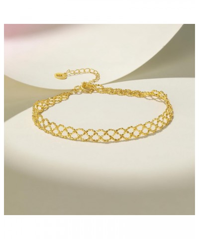 18K Solid Gold Link Bracelet for Women, Real Pure Gold Jewelry Dainty Mesh Chain Bracelet for Girls Teen Girlfriend Couples M...