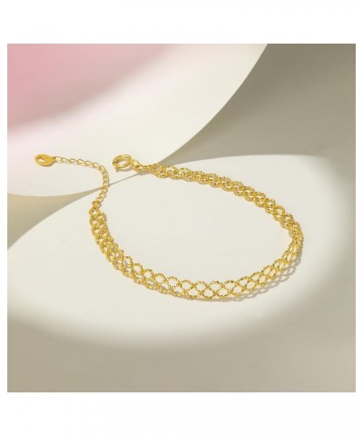 18K Solid Gold Link Bracelet for Women, Real Pure Gold Jewelry Dainty Mesh Chain Bracelet for Girls Teen Girlfriend Couples M...