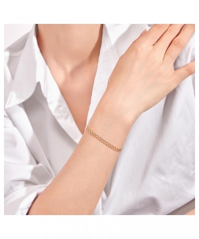 18K Solid Gold Link Bracelet for Women, Real Pure Gold Jewelry Dainty Mesh Chain Bracelet for Girls Teen Girlfriend Couples M...