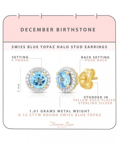 Natural Birthstones and Diamond Halo Stud Earrings In 14K Yellow Gold plated Sterling Silver, January to December Birthstones...