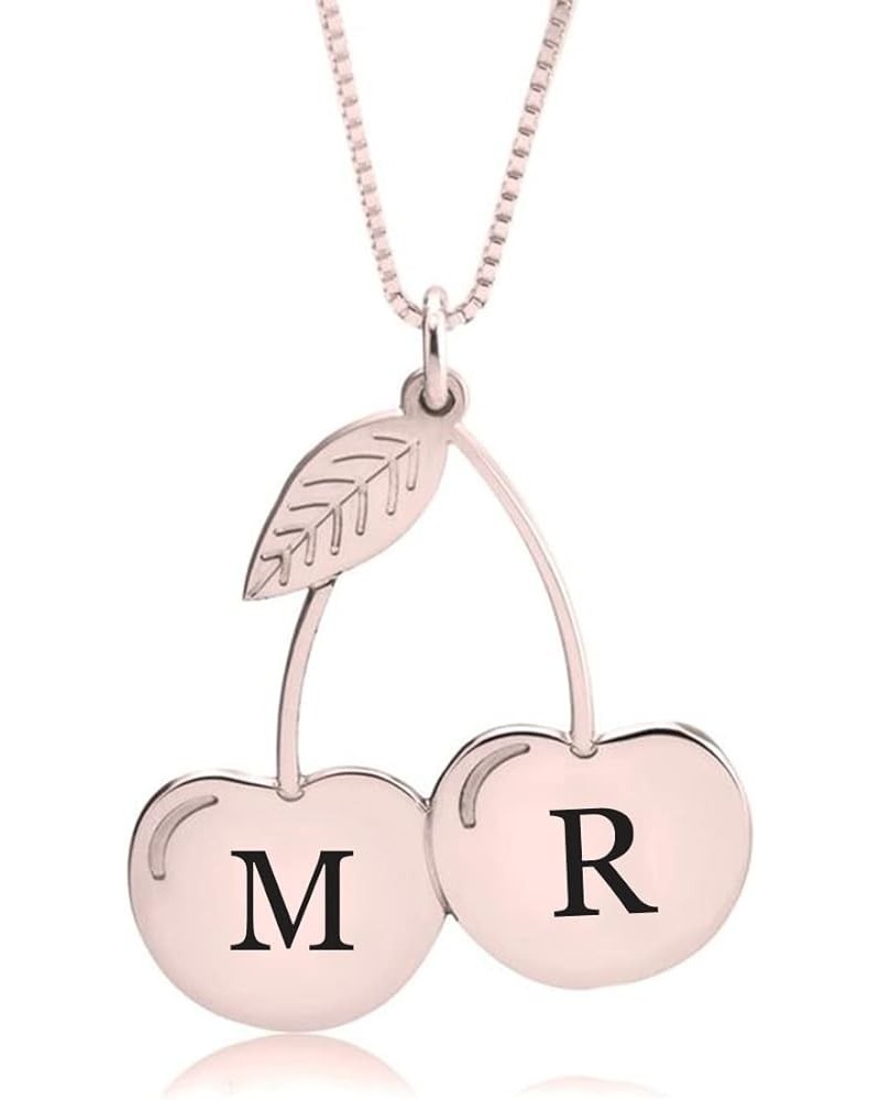 Personalized Initial Cherry Charm Pendant Necklace 925 Sterling Silver Custom Letter Jewelry Gifts Rose Gold $18.30 Necklaces