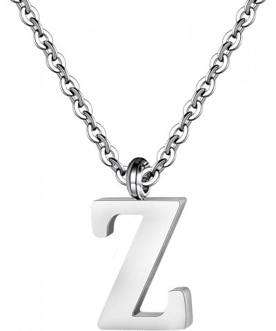 Stainless Steel Silver Initial Necklace Alphabet Pendant Necklace 16" with 2" extender Women Girl letter Necklace Silver Init...