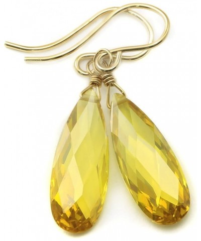 14K Gold or 925 Sterling Silver Faceted Pear-Shaped Teardrop Cubic Zirconia Briolette 1-1/3" Long Drop Earrings - Choice of S...