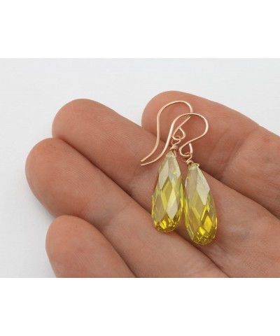 14K Gold or 925 Sterling Silver Faceted Pear-Shaped Teardrop Cubic Zirconia Briolette 1-1/3" Long Drop Earrings - Choice of S...