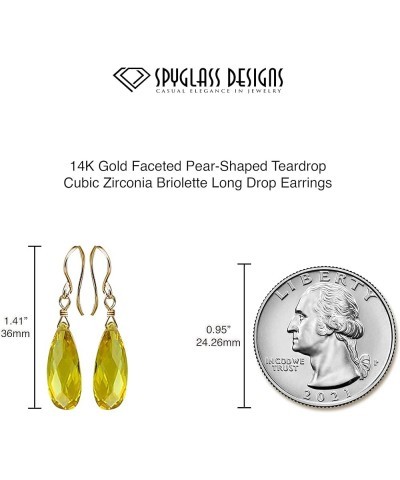 14K Gold or 925 Sterling Silver Faceted Pear-Shaped Teardrop Cubic Zirconia Briolette 1-1/3" Long Drop Earrings - Choice of S...