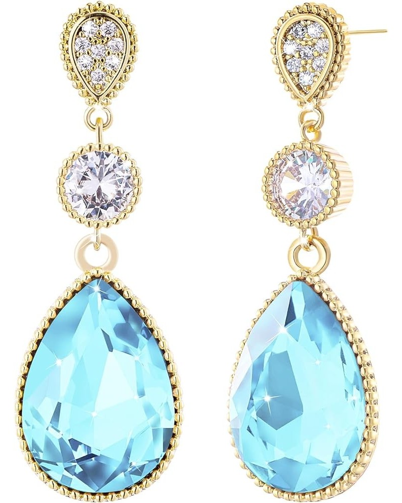 18 * 13 MM Big Teardrop Austrian Crystal Dangle Earrings for Women 14K Glod Plated Jewelry Mar-Aquamarine-14K Gold $11.02 Ear...