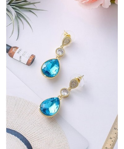 18 * 13 MM Big Teardrop Austrian Crystal Dangle Earrings for Women 14K Glod Plated Jewelry Mar-Aquamarine-14K Gold $11.02 Ear...