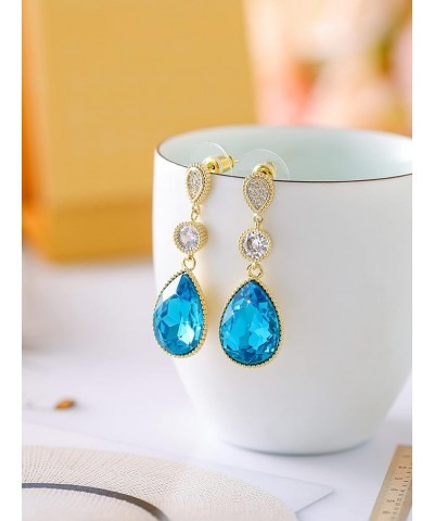 18 * 13 MM Big Teardrop Austrian Crystal Dangle Earrings for Women 14K Glod Plated Jewelry Mar-Aquamarine-14K Gold $11.02 Ear...