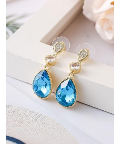 18 * 13 MM Big Teardrop Austrian Crystal Dangle Earrings for Women 14K Glod Plated Jewelry Mar-Aquamarine-14K Gold $11.02 Ear...