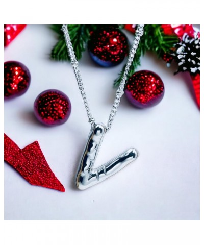 Silver Bubble Letter Initial Necklace Letter V $9.89 Necklaces