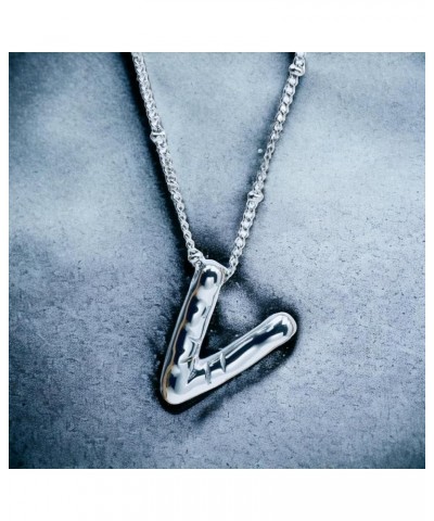 Silver Bubble Letter Initial Necklace Letter V $9.89 Necklaces