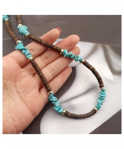 Boho Necklaces for Women Men Bohemian Turquoise Tiger Eye Stone Puka Shell Necklaces Punk Surf Necklaces Coconut Beads Heishi...