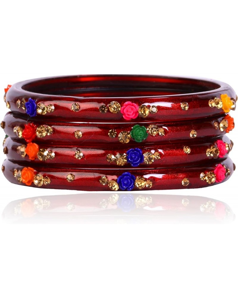 Indian Bangles Jewelry For Women Glass Bangles Flower Design Costume Matching Partywear Bangles Set 4pc Beautiful Bollywood B...