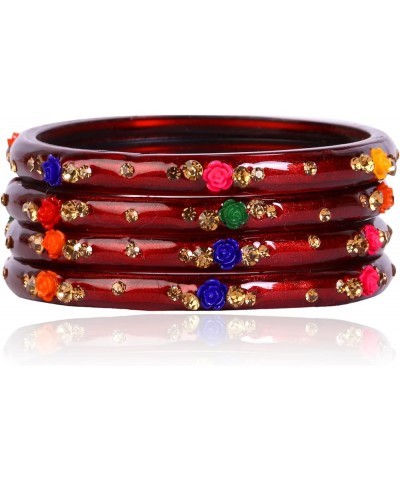 Indian Bangles Jewelry For Women Glass Bangles Flower Design Costume Matching Partywear Bangles Set 4pc Beautiful Bollywood B...