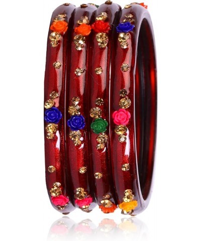 Indian Bangles Jewelry For Women Glass Bangles Flower Design Costume Matching Partywear Bangles Set 4pc Beautiful Bollywood B...