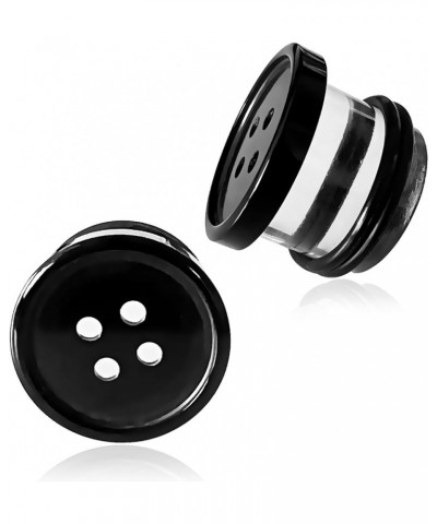 2Pcs Acrylic Plug Gauges for Ears Women Men Black White Button Plug Earrings, Single Flared Saddle Stretching Gauge Tunnels E...