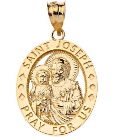 14k Gold Saint Joseph Pray For Us Oval Charm Pendant Yellow Gold $62.99 Pendants