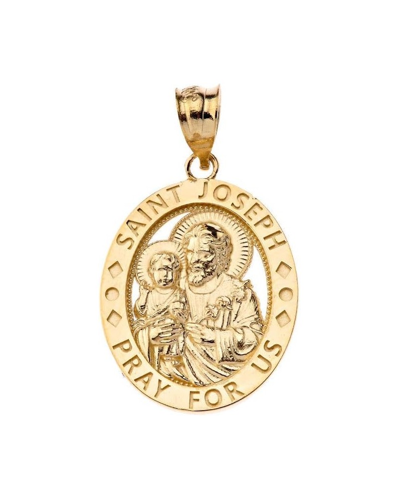 14k Gold Saint Joseph Pray For Us Oval Charm Pendant Yellow Gold $62.99 Pendants