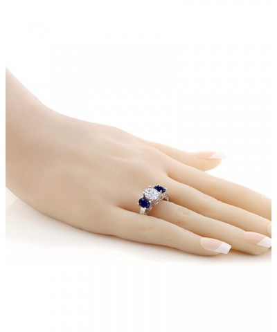 925 Sterling Silver 3-Stone Ring Near Colorless Oval 4.10cttw Moissanite and Sapphire $72.24 Rings