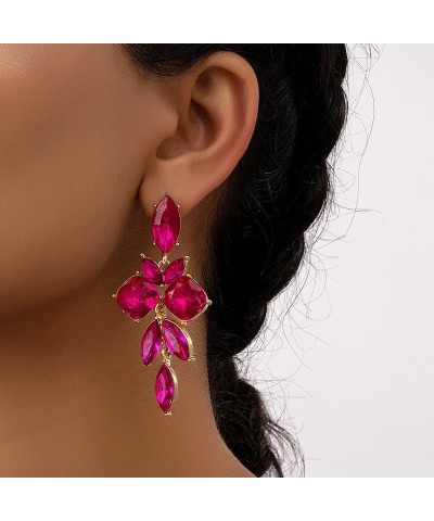 Pink Crystal Dangle Earrings for Women Wedding Earrings for Brides Gold Rhinestone Bridesmaid Earrings Prom Earrings Dangle C...