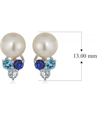 .925 Sterling Silver, 8mm Freshwater Cultured Pearl and Multi Gemstone 1/2" Stud Earrings - Choice of Colors Shades of Blue $...