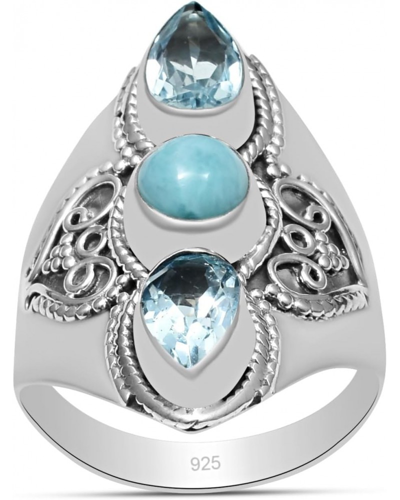 Natural Larimar & Blue Topaz 925 Sterling Silver Statement Ring For Women $17.35 Rings