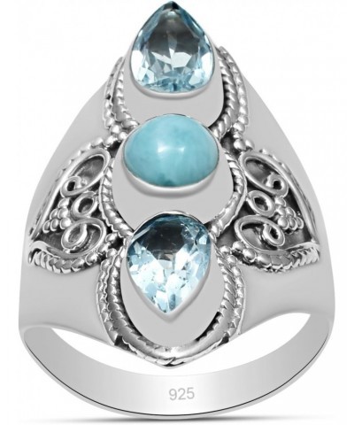 Natural Larimar & Blue Topaz 925 Sterling Silver Statement Ring For Women $17.35 Rings